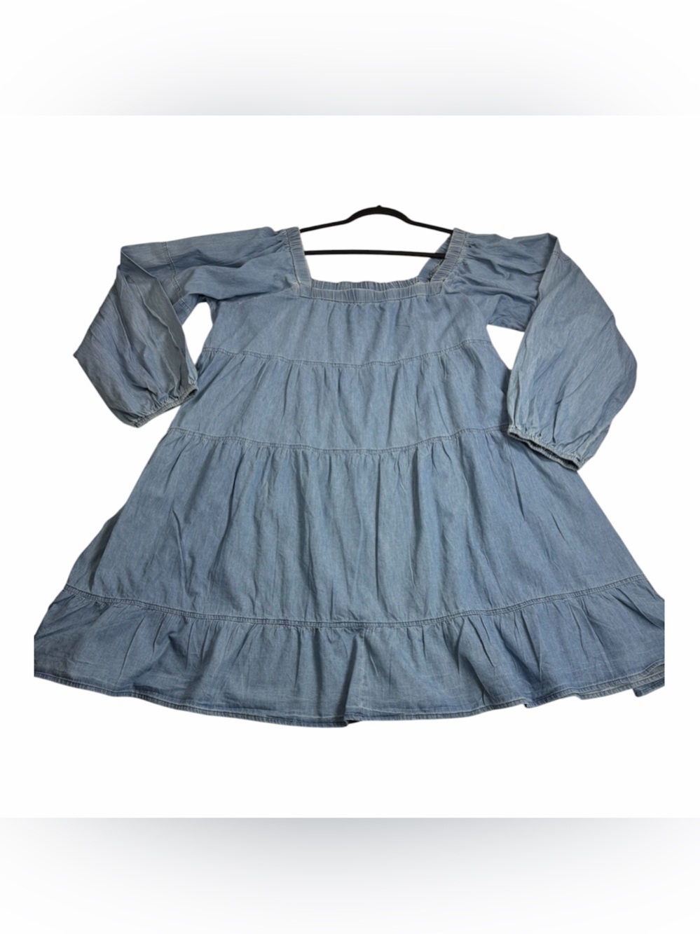 ODDY Light Blue Tiered Square-Neck Denim Dress. Size 1XL